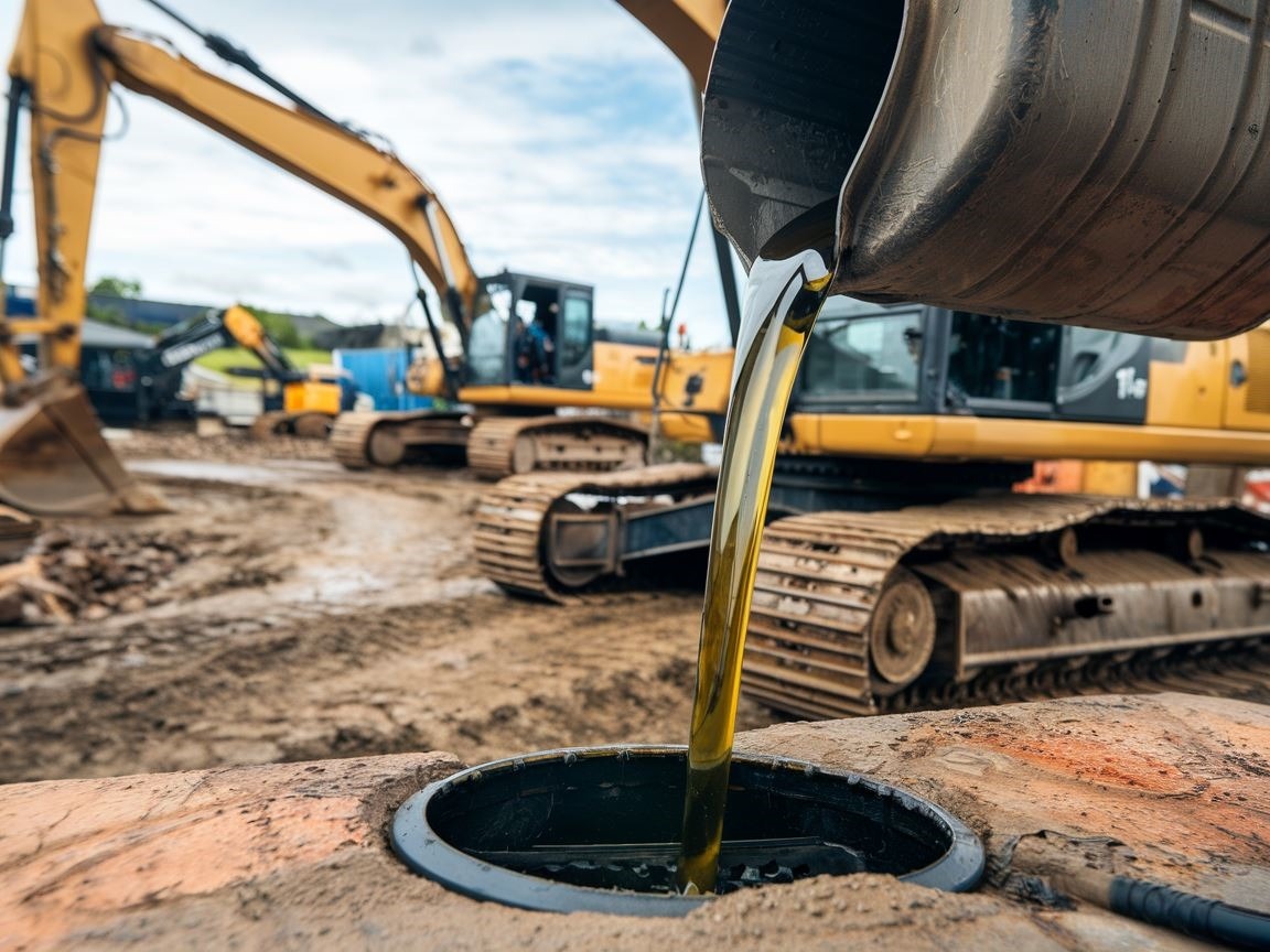 Closeup of hydraulic oil in an excavator