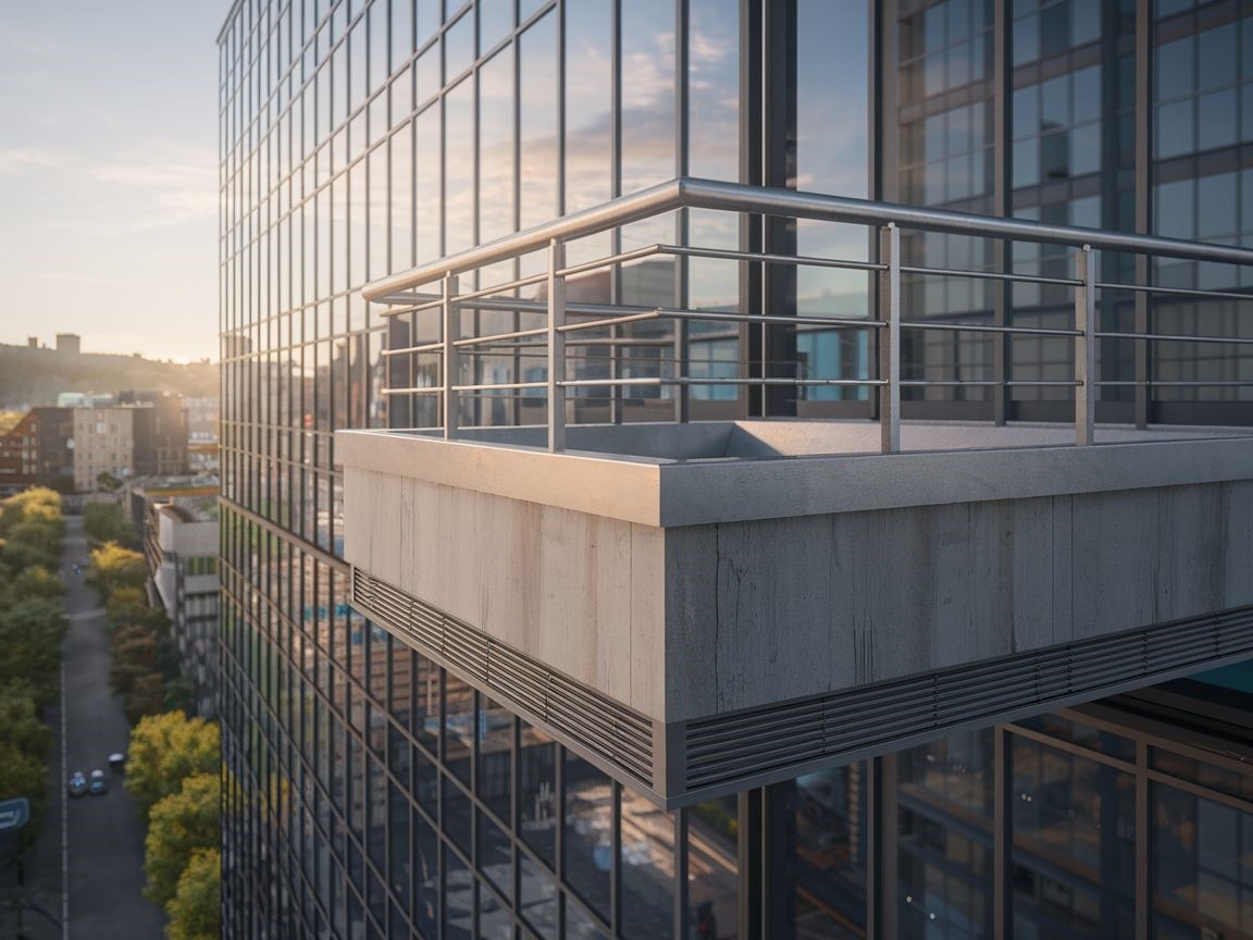 Nowoczesny balkon z rozwiązaniem do odprowadzania wody