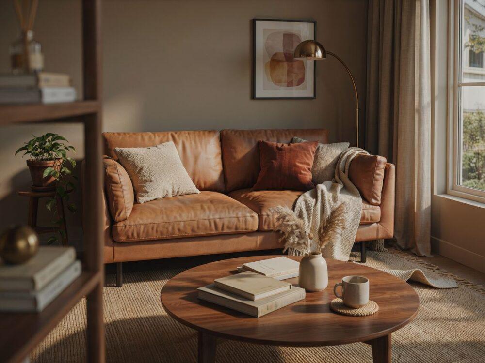 brązowa sofa w salonie